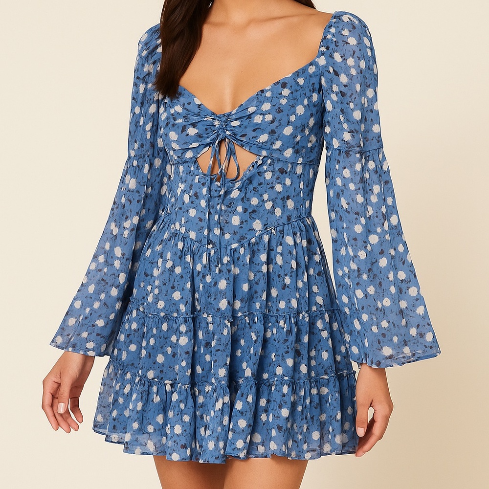 MAJORELLE x Revolve Blue Floral Chiffon Dress – Size M